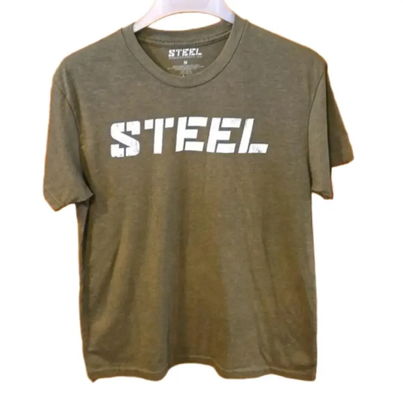 Steel Apparel USA Short Sleeve Tee Army Green w/ Flag on Sleeve Unisex Size M - Picture 1 of 6